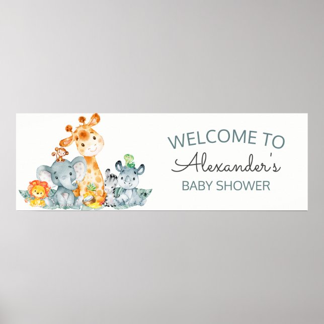 Vattencolor Cute Safari Jungle Baby Shower Poster (Framsidan)