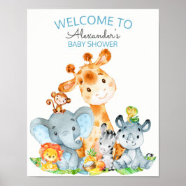 Vattencolor Cute Safari Jungle Baby Shower Poster