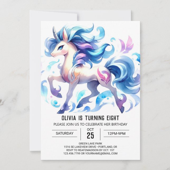 Vattencolor Digital Horse Birthday Inbjudningar (Framsida)