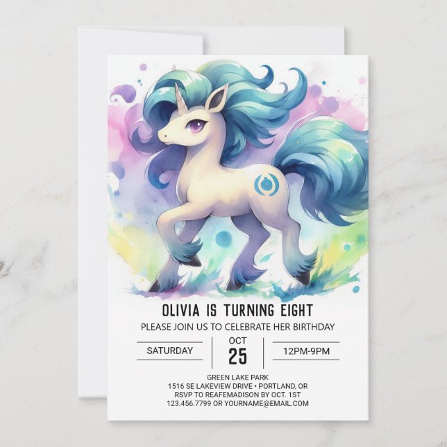 Vattencolor Digital Horse Birthday Inbjudningar (Framsida)