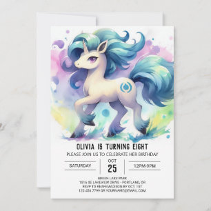 Vattencolor Digital Horse Birthday Inbjudningar