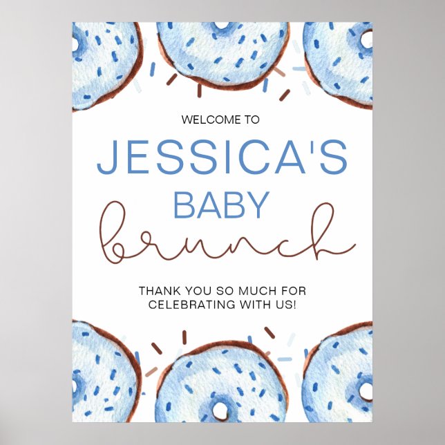 Vattencolor Donuts Baby brunch Shower Poster (Framsidan)