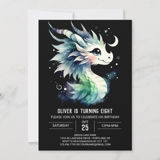 Vattencolor Dragon Birthday Children Inbjudningar (Framsida)