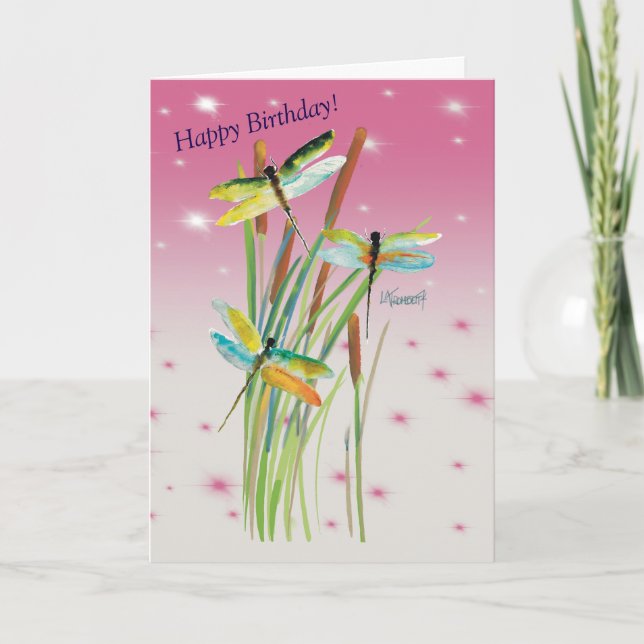 Vattencolor Dragonfly Rosa Personlig Stationery Anteckningskort (Framsida)