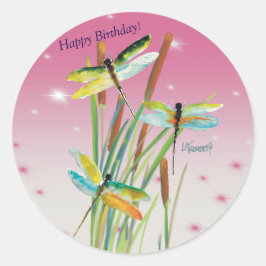 Vattencolor Dragonfly Rosa Personlig Stationery Runt Klistermärke