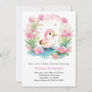 Vattencolor Duckling Rosa Girl Baby Shower Inbjudningar