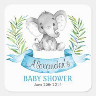 Vattencolor Elephant Boy Baby Shower Fyrkantigt Klistermärke