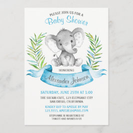 Vattencolor Elephant Boy Baby Shower Inbjudningar