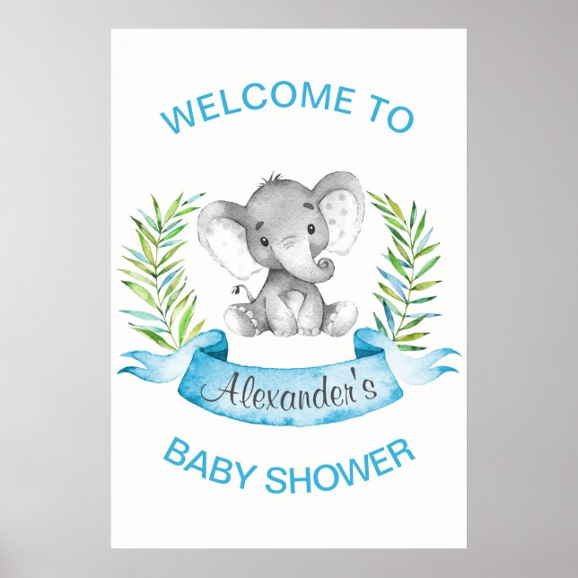 Vattencolor Elephant Boy Baby Shower Poster (Framsidan)