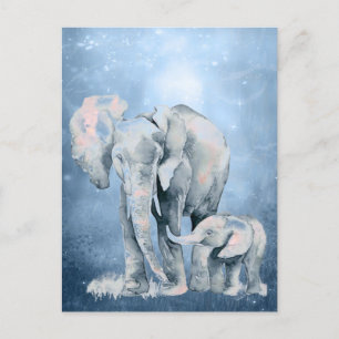 Vattencolor Elephant Wildlife Nature Animal Art Vykort
