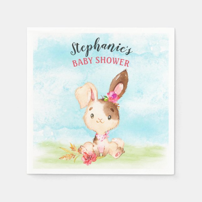 Vattencolor Girl Bunny Baby Shower Farm Pappersservett (Framsidan)