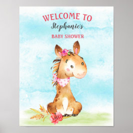Vattencolor Girl Horse Baby Shower Farm Poster