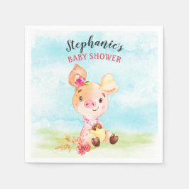 Vattencolor Girl Piggy Baby Shower Farm Pappersservett