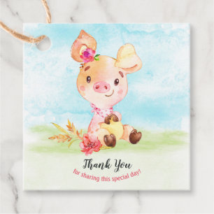 Vattencolor Girl Piggy Baby Shower Farm Tack Gåvor Etiketter