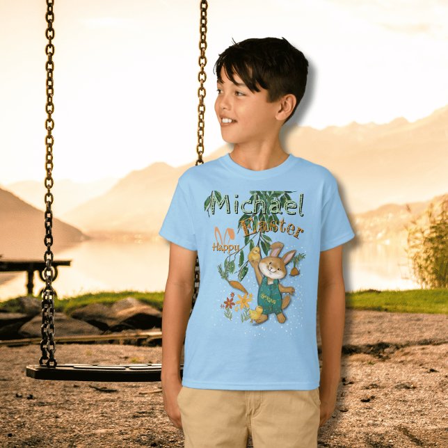 Vattencolor Glad påsk Bunny blue T Shirt (Watercolor Happy Easter Bunny blue T-Shirt)