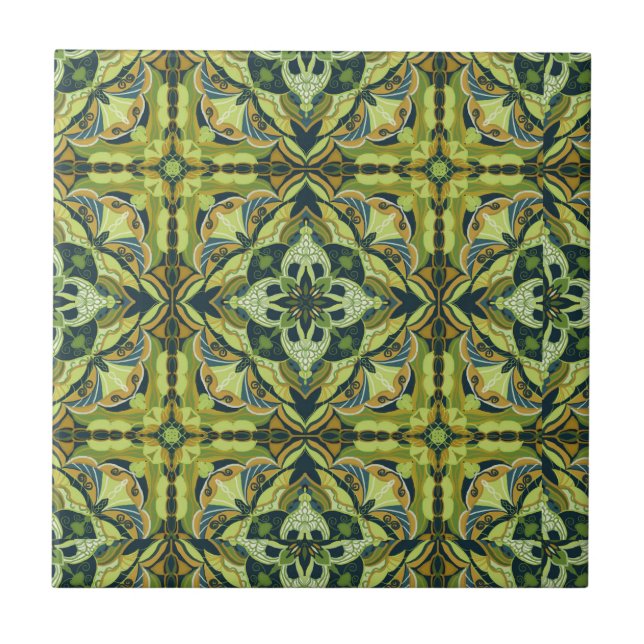 Vattencolor Grönt Azulejo Spanska Tile Kakelplatta (Framsidan)