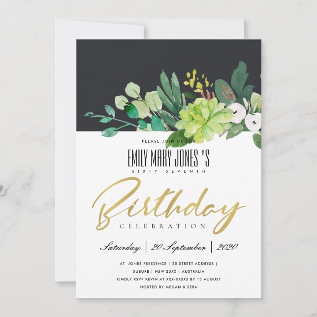 VATTENCOLOR GRÖNT FOLIAGE BLACK EVENTUELL ÅLDER BI INBJUDNINGAR (Framsida)