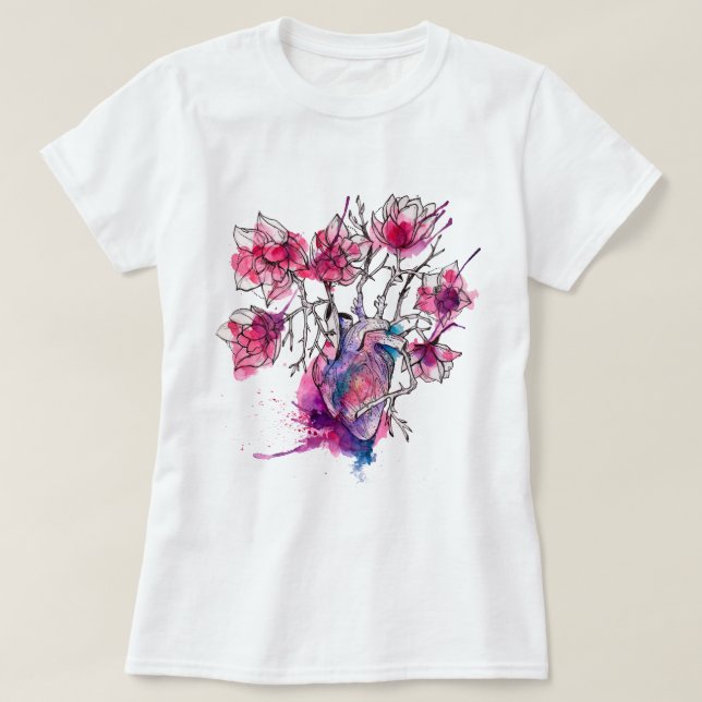 Vattencolor Heart Magnolia T Shirt (Design framsida)