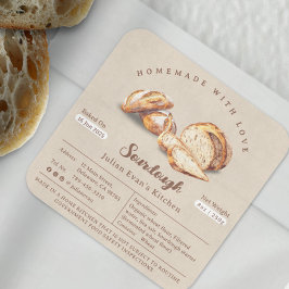 Vattencolor Homemade Sourdough Cottage Law Label Fyrkantigt Klistermärke