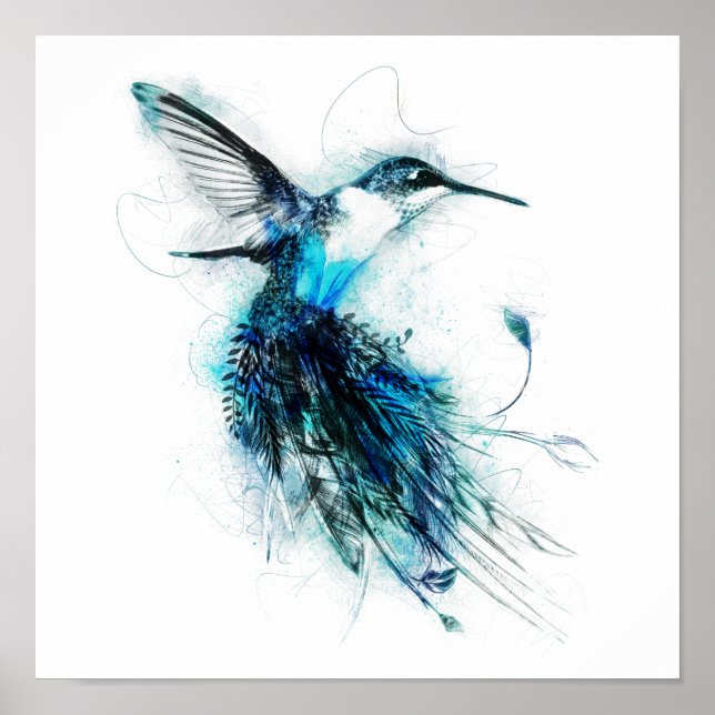 Vattencolor Humming Bird Feather Svan Poster (Framsidan)