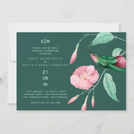 Vattencolor Hummingbird Monogram Turcos Rosa Inbjudningar