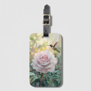 Vattencolor Hummingbird och Rosa ros Bagagebricka