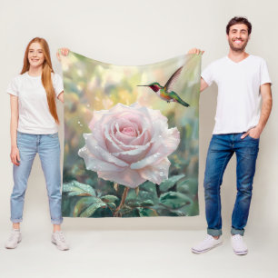 Vattencolor Hummingbird och Rosa ros Fleecefilt