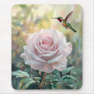 Vattencolor Hummingbird och Rosa ros Musmatta