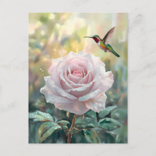 Vattencolor Hummingbird och Rosa ros Vykort