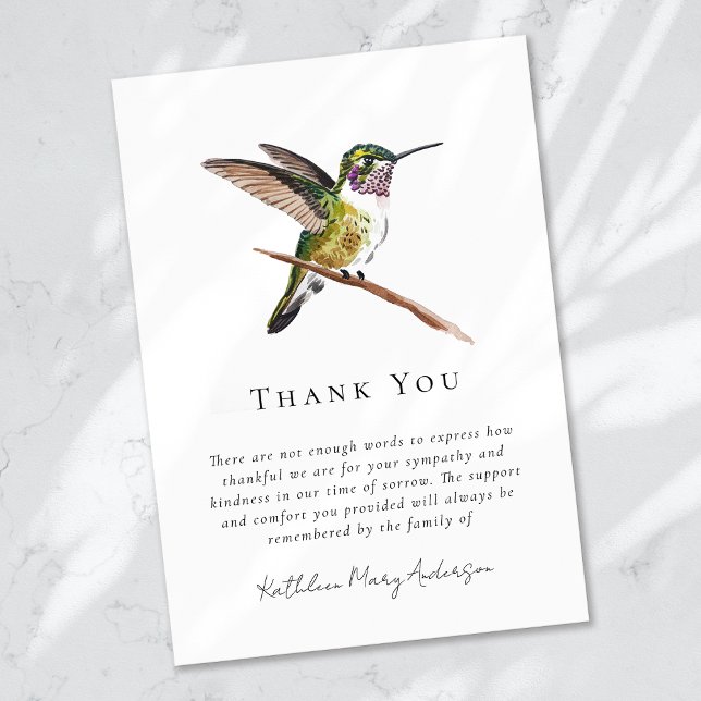 Vattencolor Hummingbird Sympathy Funeral Tack Kort (Skapare uppladdad)