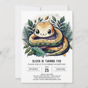 Vattencolor Jungle Snake Birthday Inbjudningar