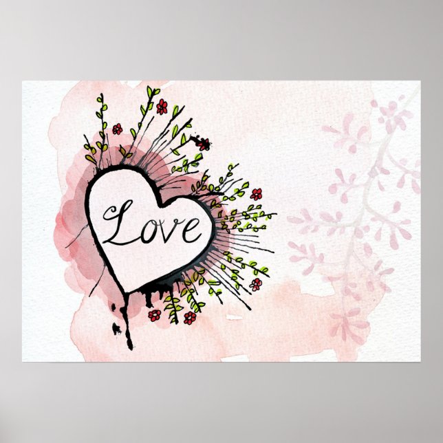 Vattencolor Kärlek Heart Poster (Framsidan)