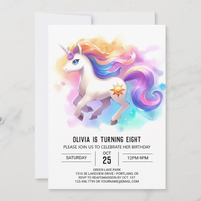 Vattencolor Kids Horse Birthday Inbjudningar (Framsida)