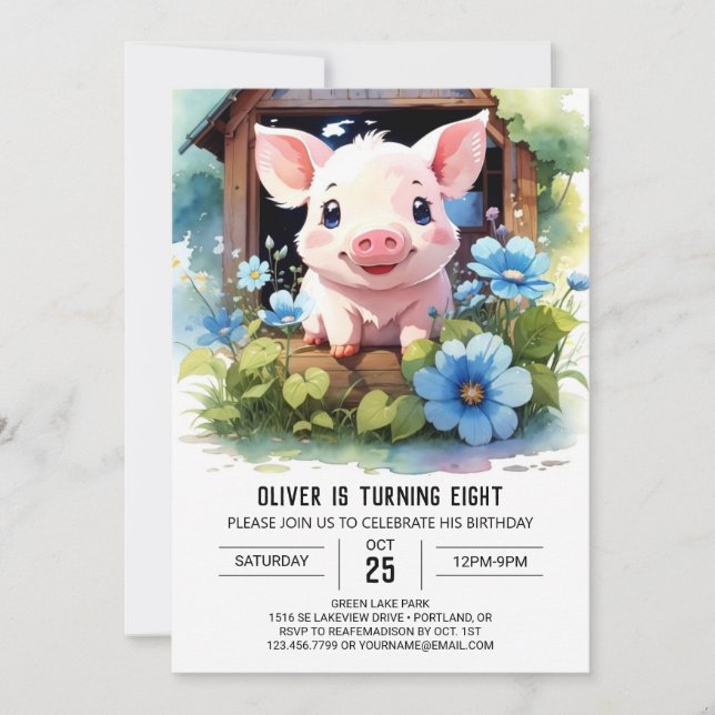 Vattencolor Kids' Piglet Barnyard Birthday Inbjudningar (Framsida)
