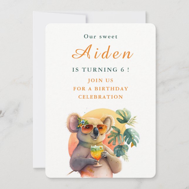 Vattencolor Koala - födelsedagsinbjudan Inbjudningar (Framsida)