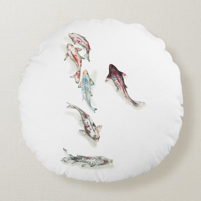 Vattencolor Koi Fish Rund Kudde (Framsidan)