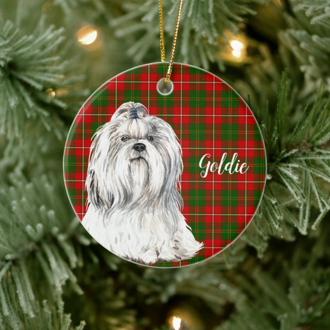Vattencolor Lhasa Apso Ceramic Ornament (Träd)