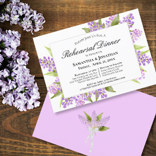 Vattencolor Lilac Bouquet Bröllop Rehearsal Dinner Inbjudningar