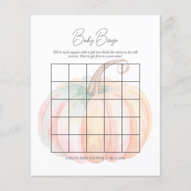 Vattencolor Little Pumpkin Baby Shower Bingo Game (Framsida)