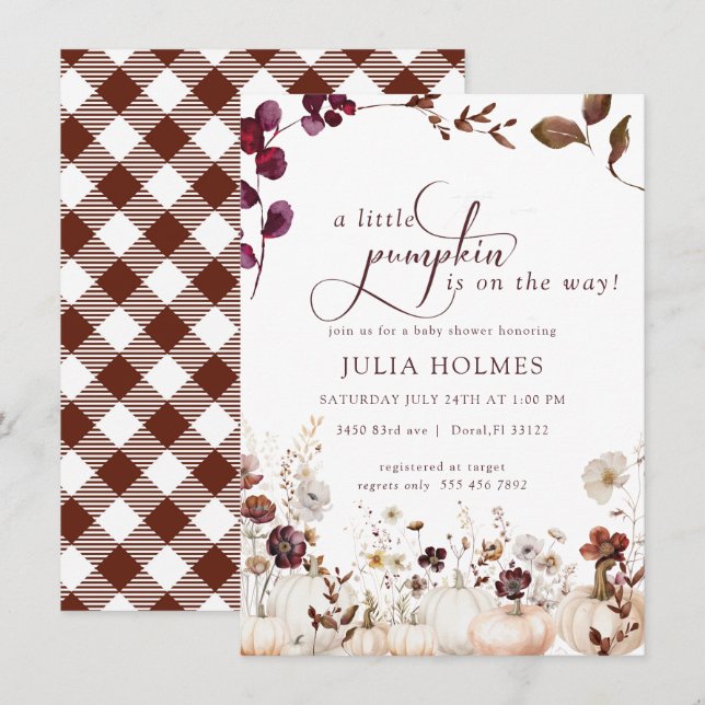 Vattencolor Little Pumpkin | Fall Baby Shower Inbjudningar (Fram/baksida)