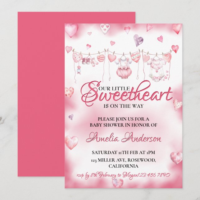 Vattencolor Little Swehoney Valentine Baby Shower Inbjudningar (Fram/baksida)