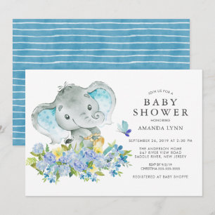 Vattencolor Lycklig Elephant Pojke Shower Inbjudningar