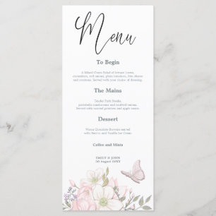 Vattencolor Magnolias Butterfly Script bröllop Meny