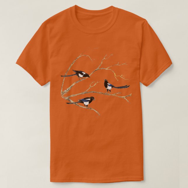 Vattencolor Magpie Bird Family T Shirt (Design framsida)
