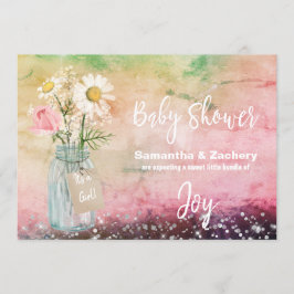 *~* Vattencolor Mason Burk Blommigt Rustic Baby Sh Inbjudningar