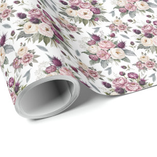 Vattencolor Mauve Blommigt Wrapping Papper Presentpapper