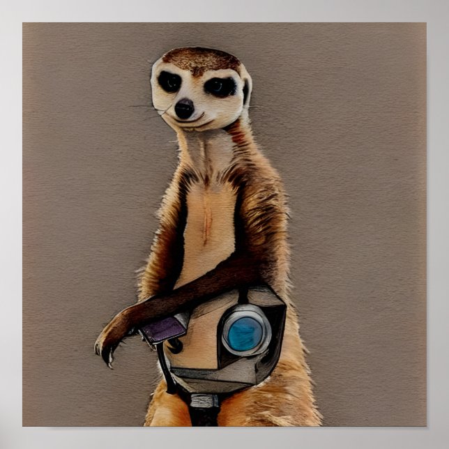 Vattencolor Meerkat med Steampunk Mask Poster (Framsidan)