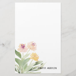 Vattencolor Modern Springtime Blommigt Greenery Brevpapper