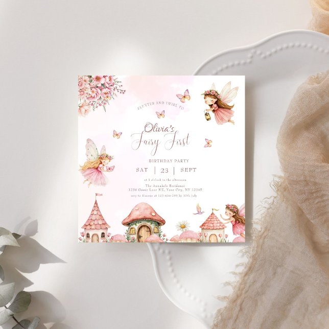Vattencolor Mushroom Fairy 1st Birthday Forest Inbjudningar (Skapare uppladdad)