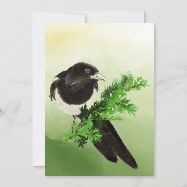Vattencolor Nyfiken Magpie Garden Bird Wildife Art Kort (Framsida)
